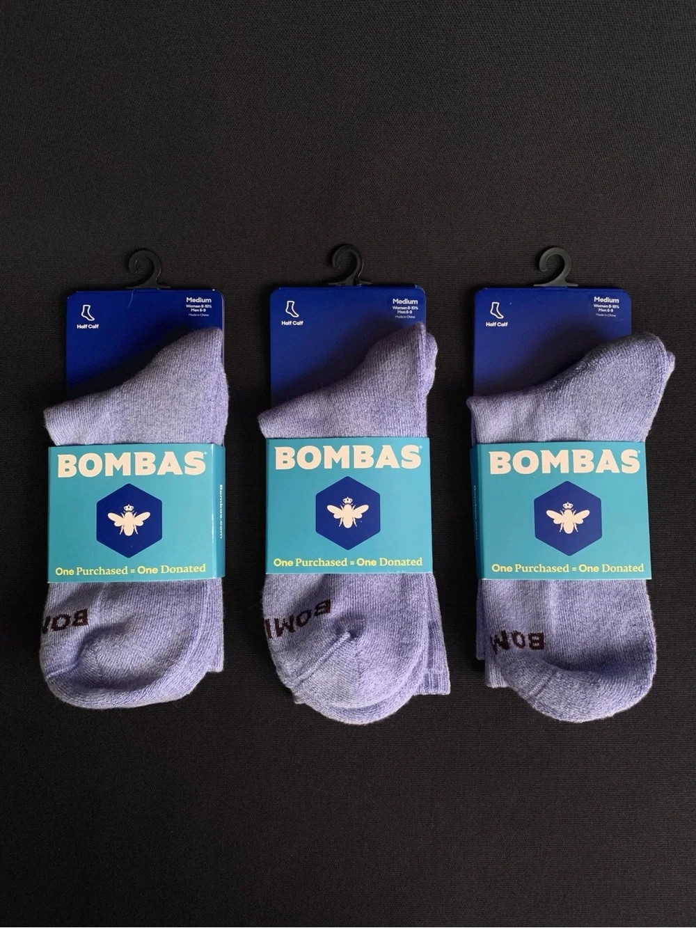 BOMBAS Set of 3 Cotton Half Calf Socks – Short Crew Socks – MEDIUM – NWT
